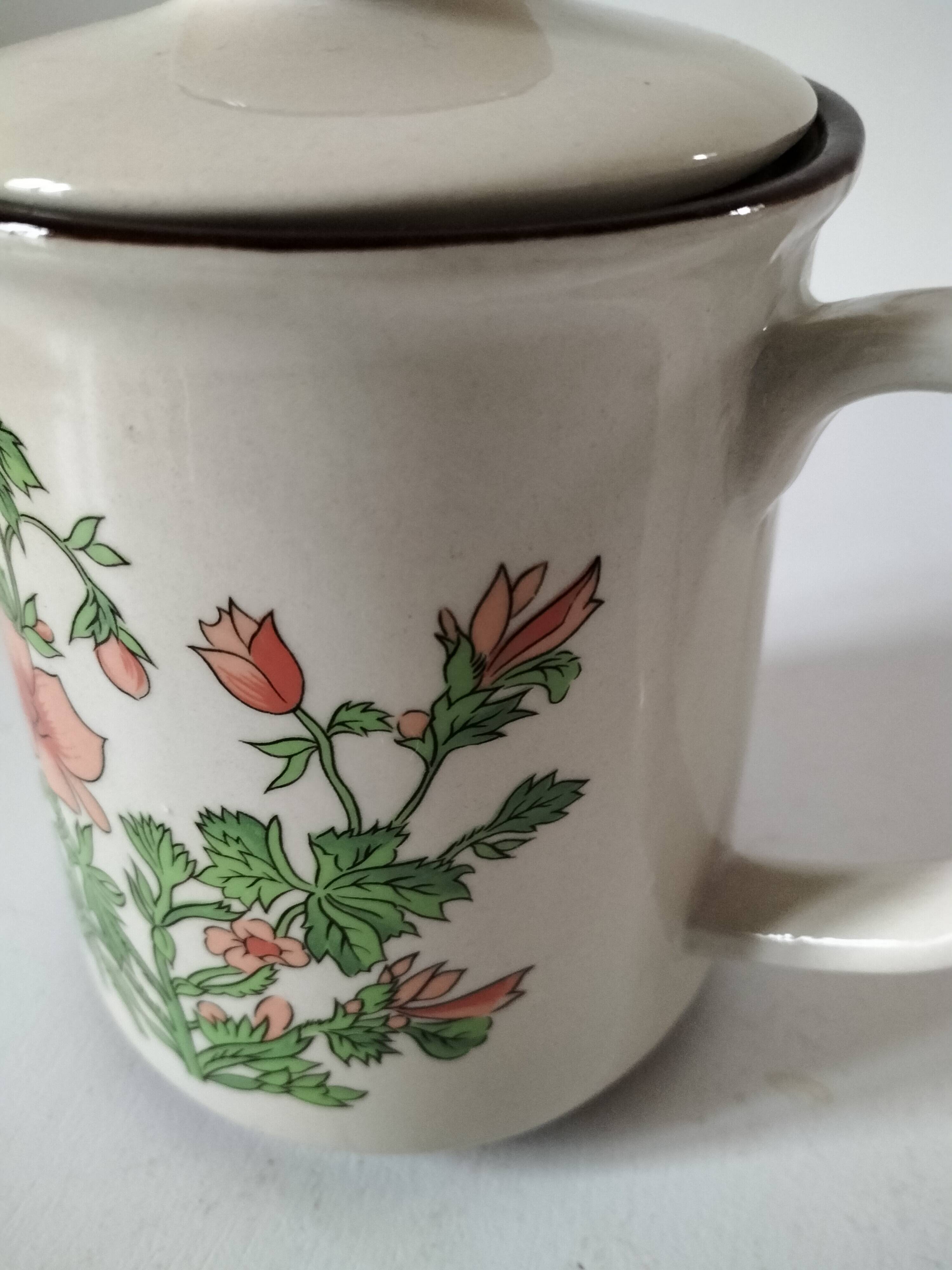 Vintage flowered stoneware teapot – 1970s