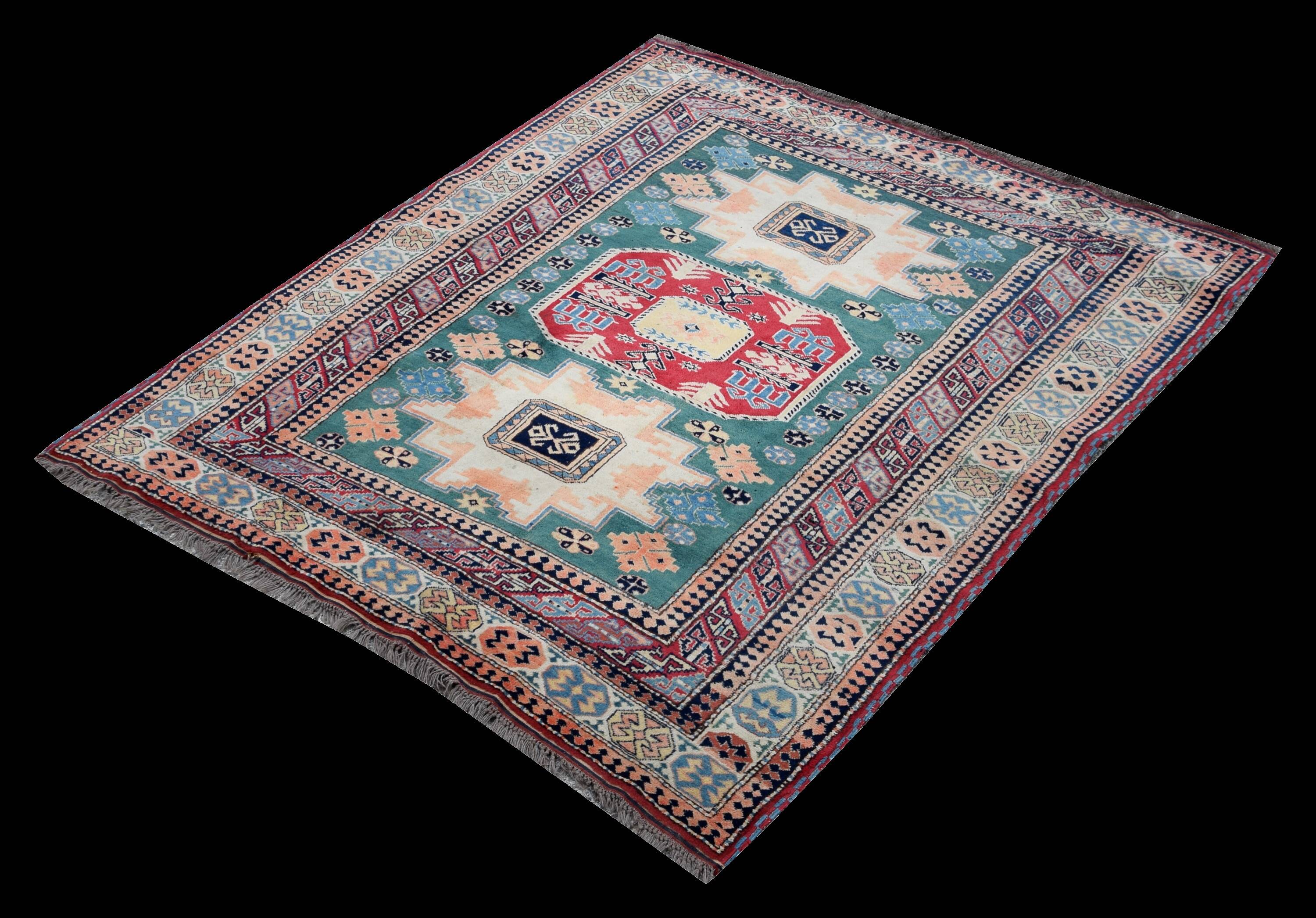 Handmade Oriental Rug Kazak Afghan: 1.66 X 2.64 Meters