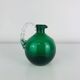 Vase rond verre de Murano vert, anse torsadée, vintage