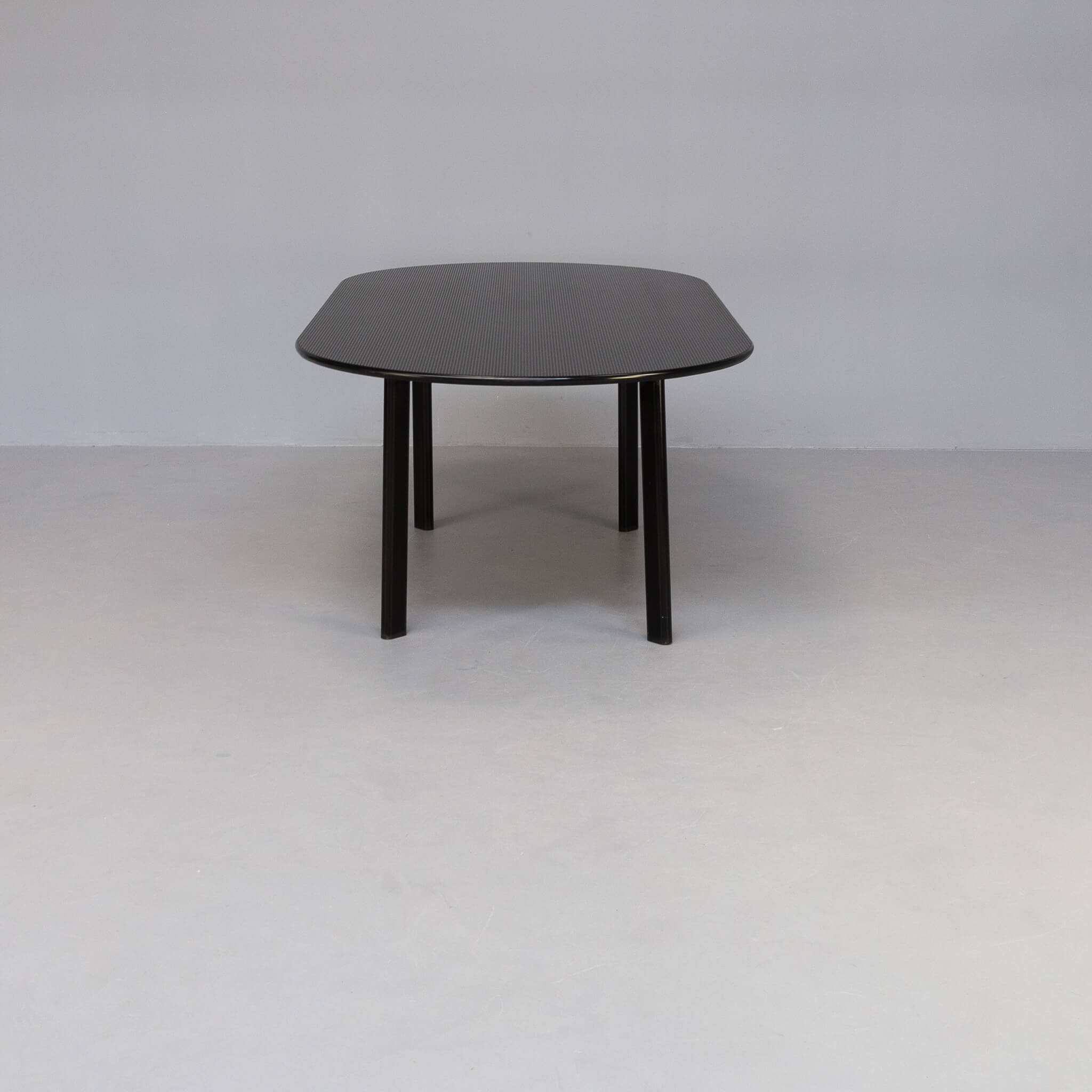 80s rounded metal and wooden dining table