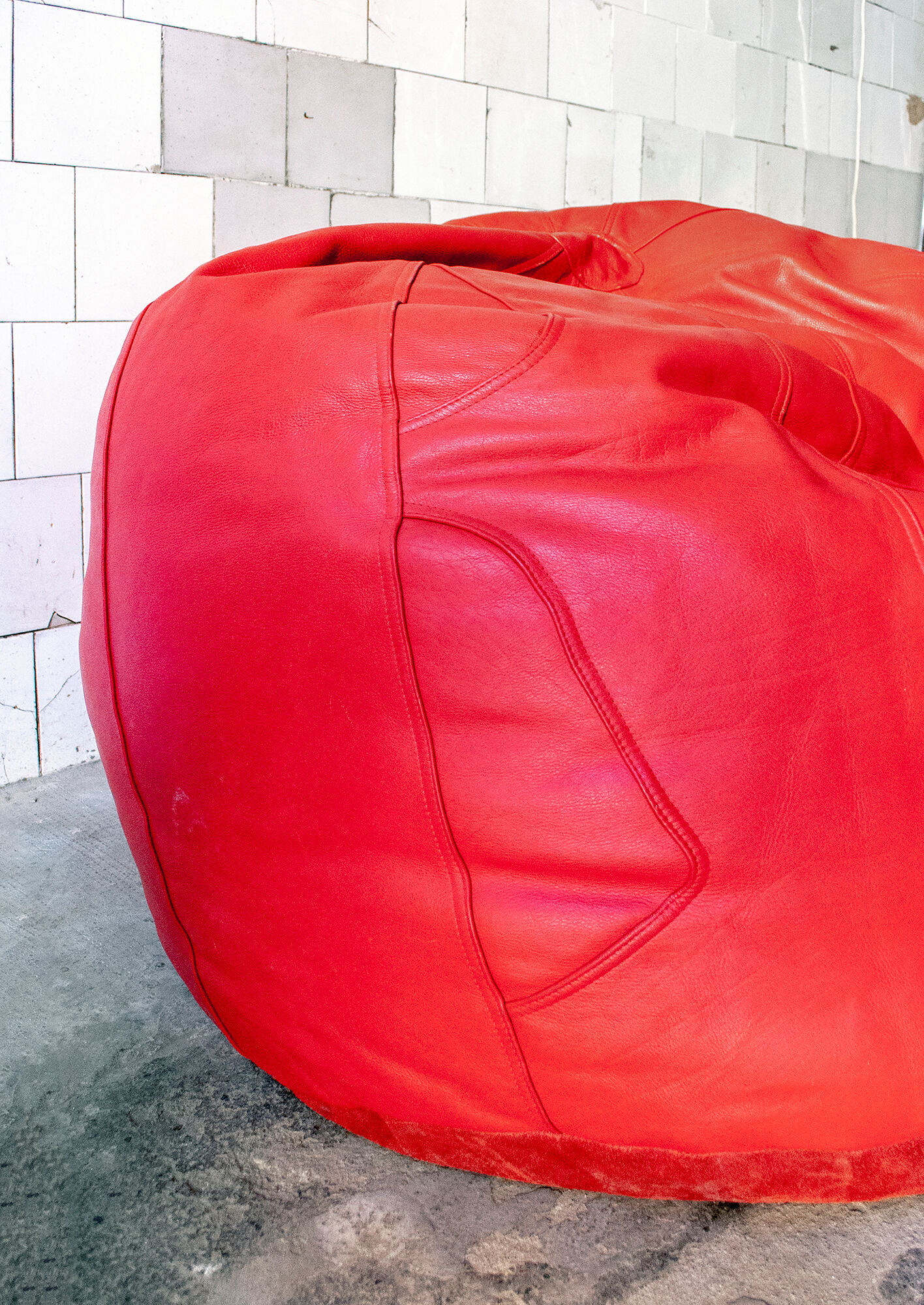 Large Leather Pouf Brazil 2000s
