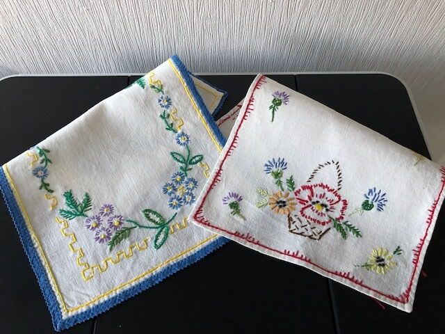 Two hand-embroidered placemats 30x20cm