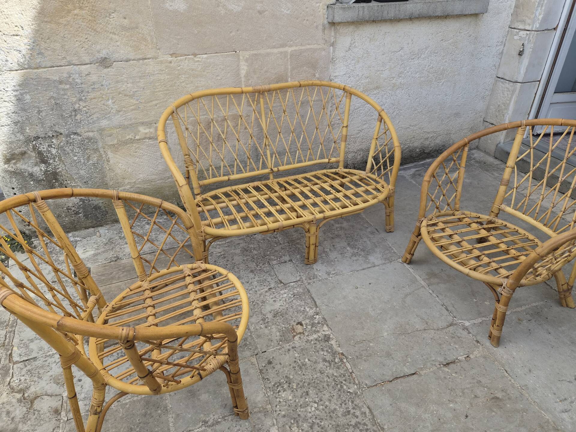Salon de jardin Vintage en bambou et rotin - Années 60/70