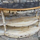 Wood console and polished steel top