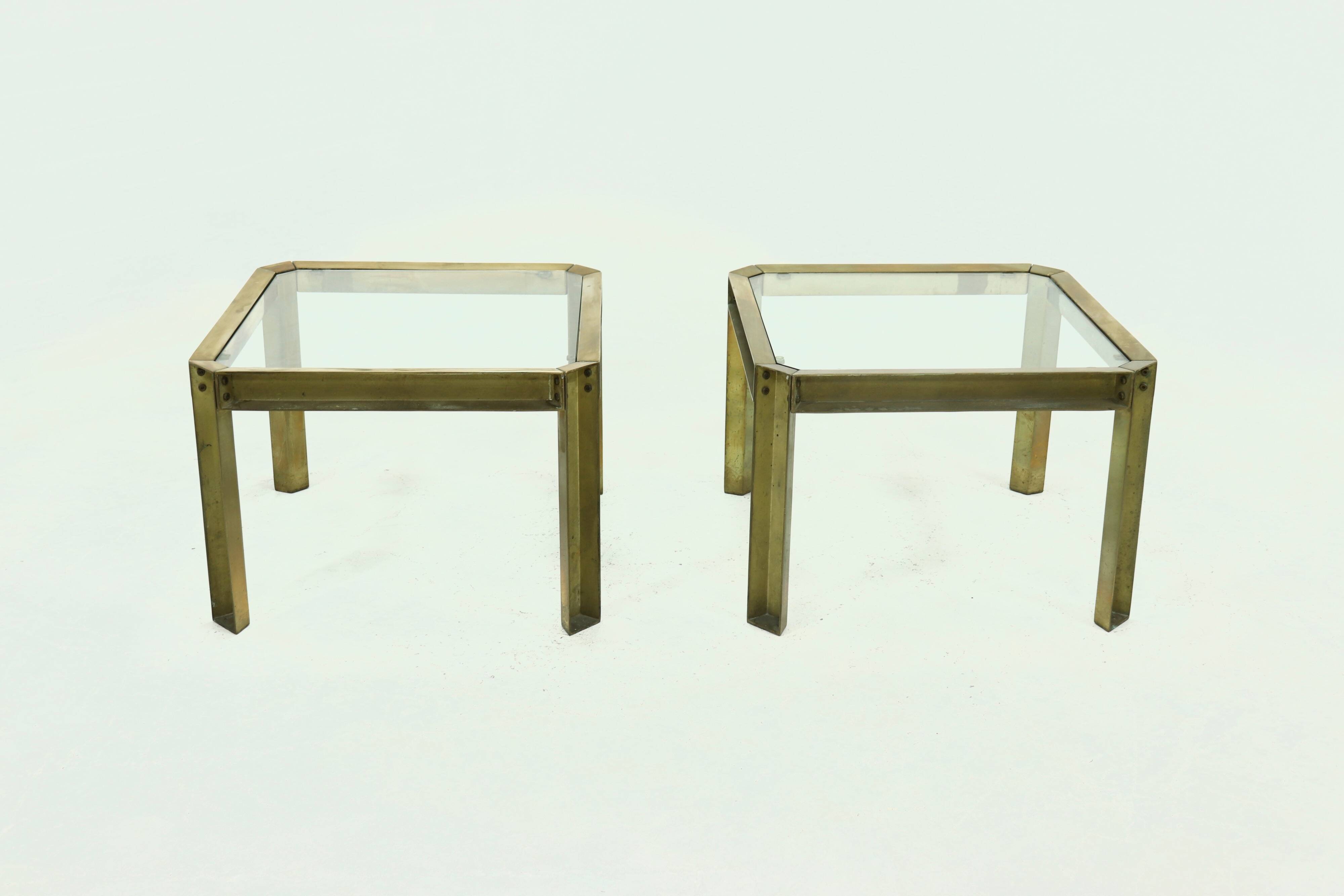 Set Model T09 Brass and Glass Side or Coffee Tables by Peter Ghyczy 1970s