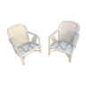 Pair of white porcelain rattan armchairs