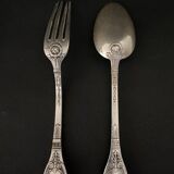 Paire de couverts en argent Gorini style Empire poinçon Minerve et monogramme riche décor