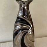 Vase vintage en faïence laquée argenté et noir estampillé