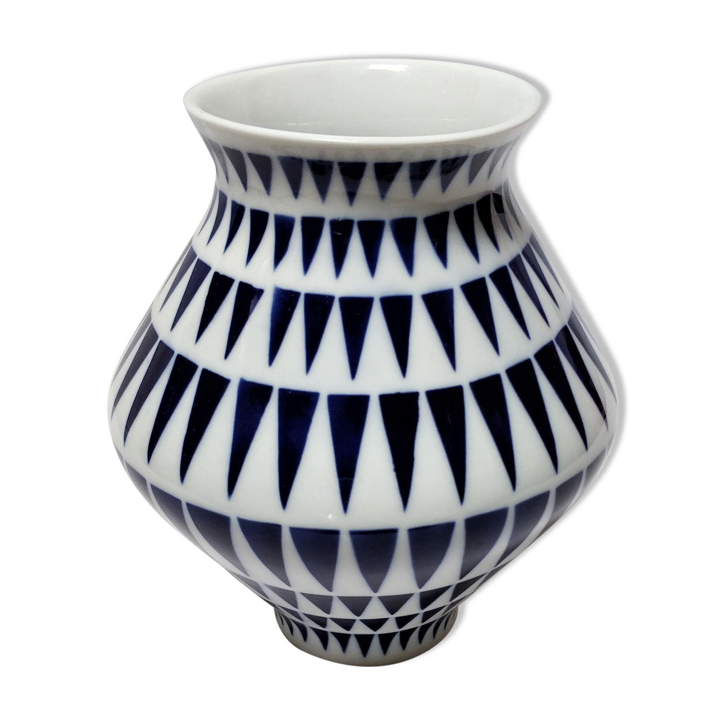 Lot De 3 Vases Décoratifs En Porcelaine Bleue – Style Rond, Occasion