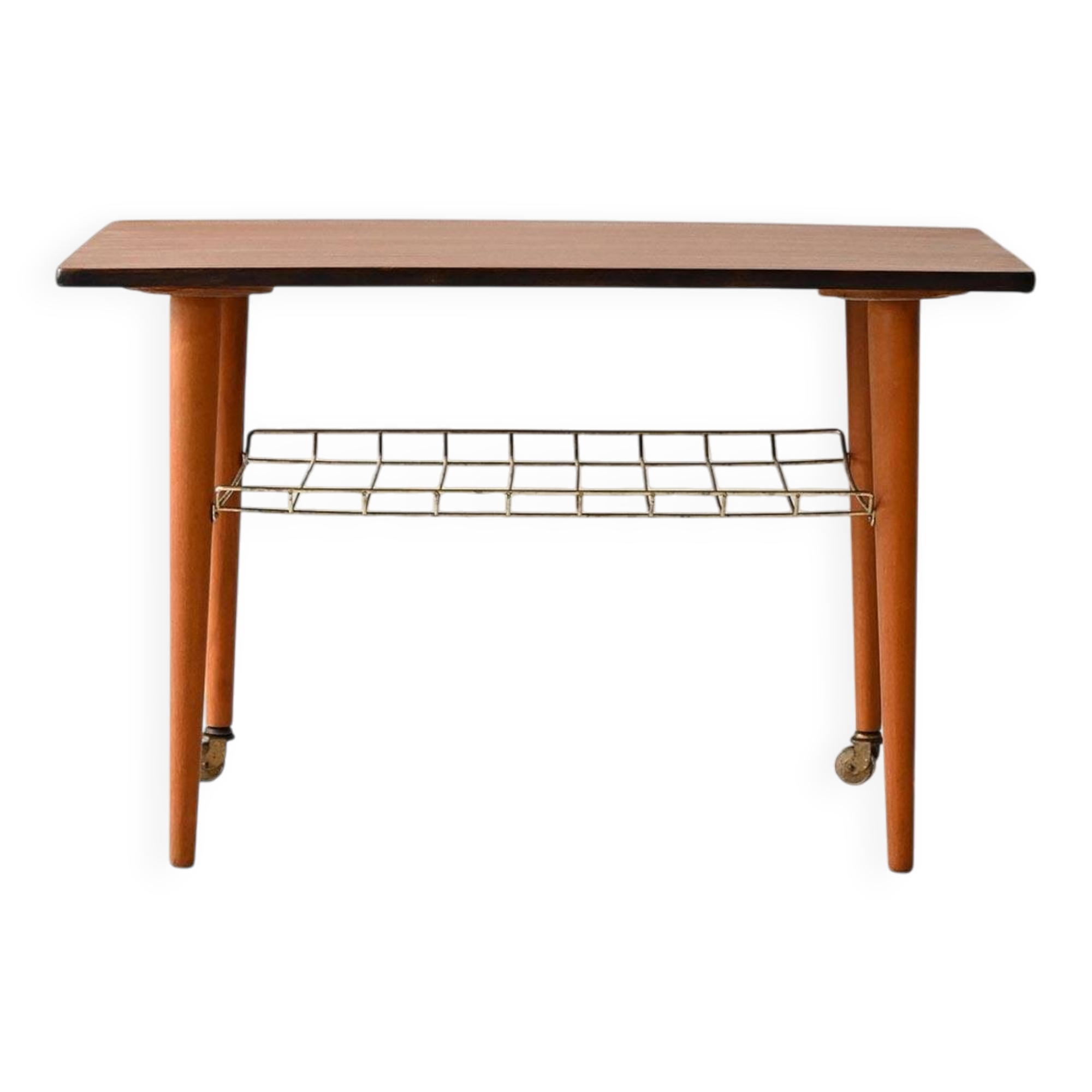 Vintage Scandinavian coffee table in teak with brass shelf