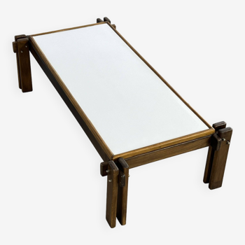 Table basse rectangulaire des années 50-60 en bois et formica blanc