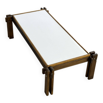 Table basse rectangulaire des années 50-60 en bois et formica blanc