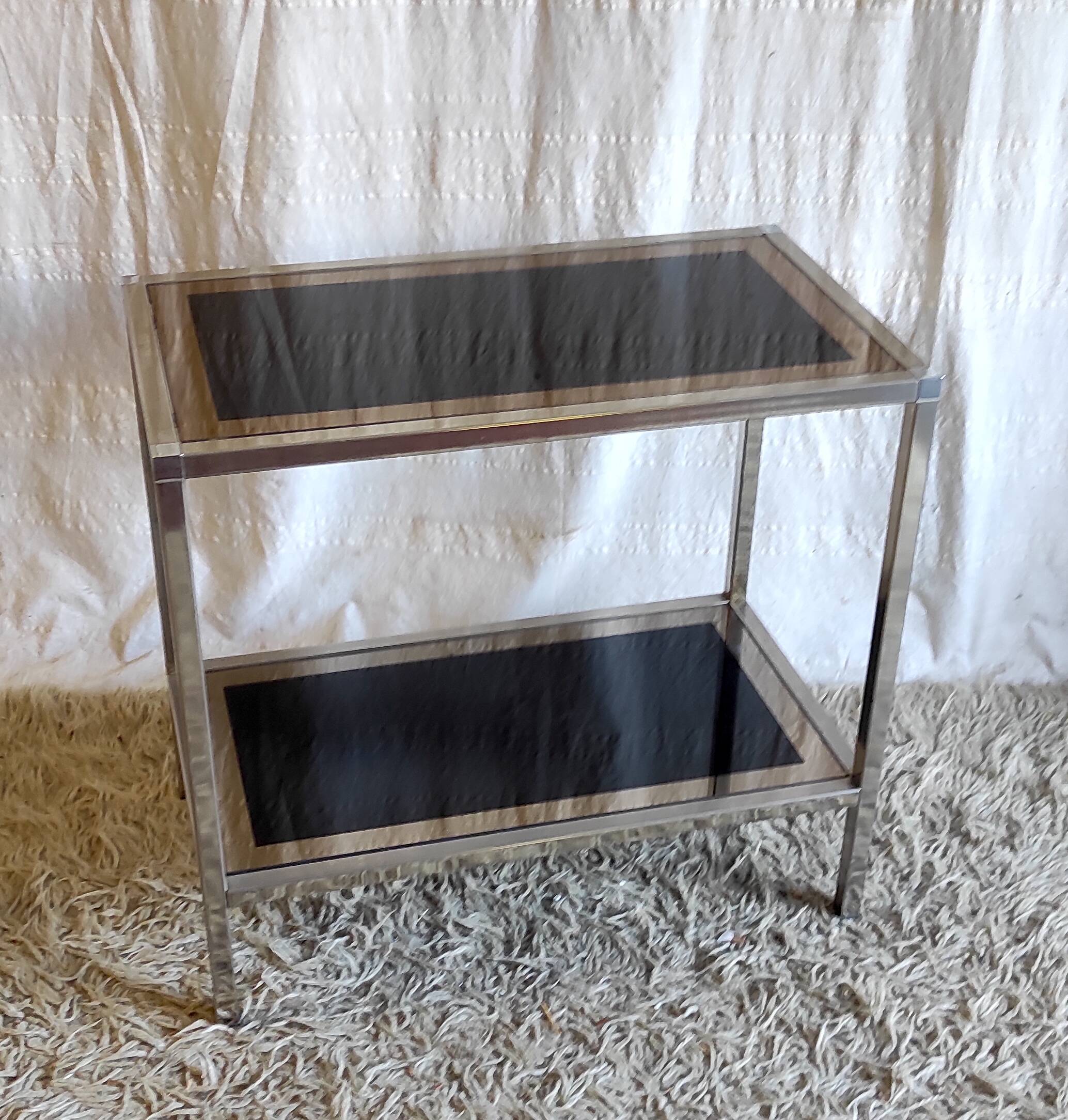 Chrome/gold metal and black/gold glass console - 70s/80s