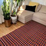 Handwoven vintage accent geometrical rug, colorful wool