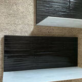 Pair of contemporary shelves in steel and stained wood