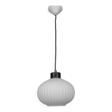 Vintage pendant lamp with white ribbed glass ball, 1960s