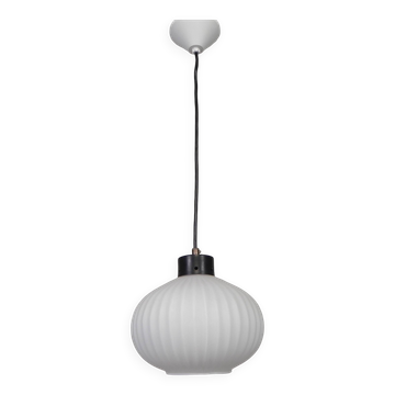 Vintage pendant lamp with white ribbed glass ball, 1960s