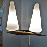 Set of 3 brass and teak Arlus wall light 1960