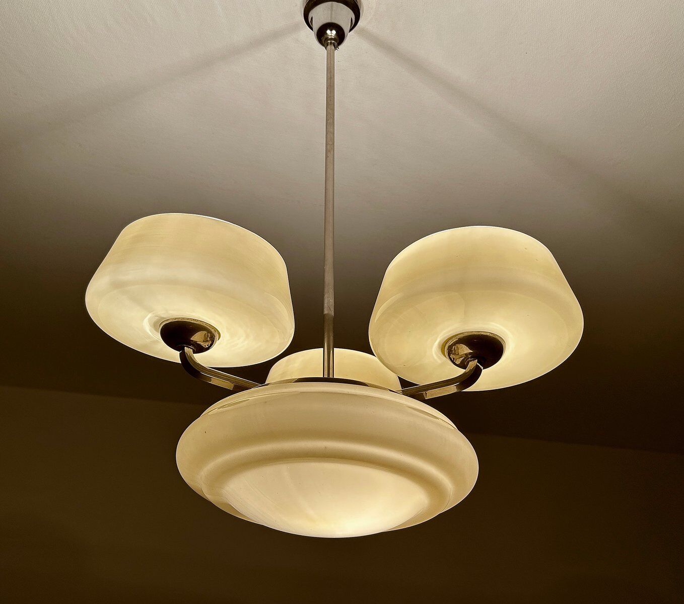 Large Art Deco pendant light in glass, 1930s