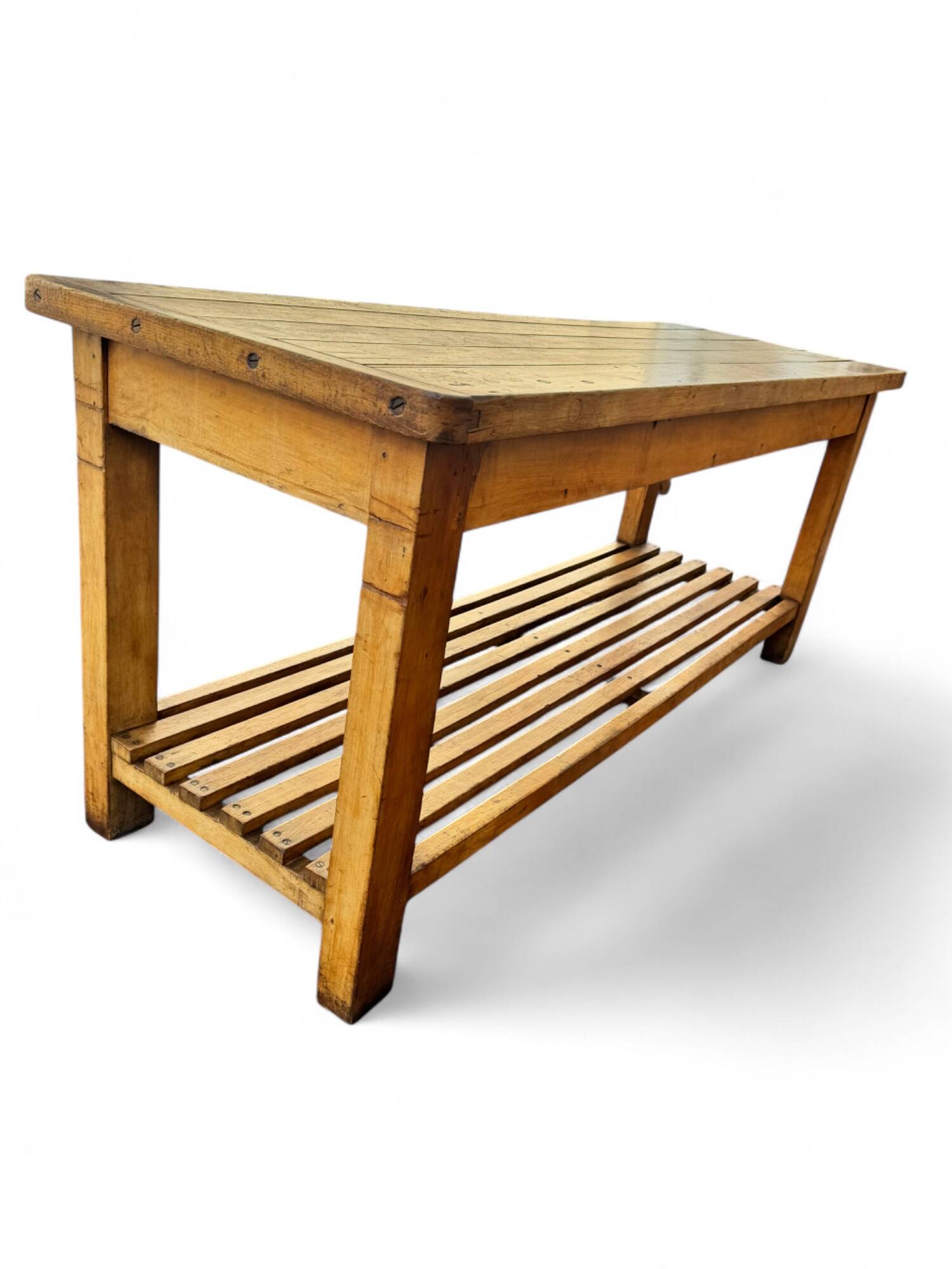 Large beechwood draper's table/counter, circa 1900s