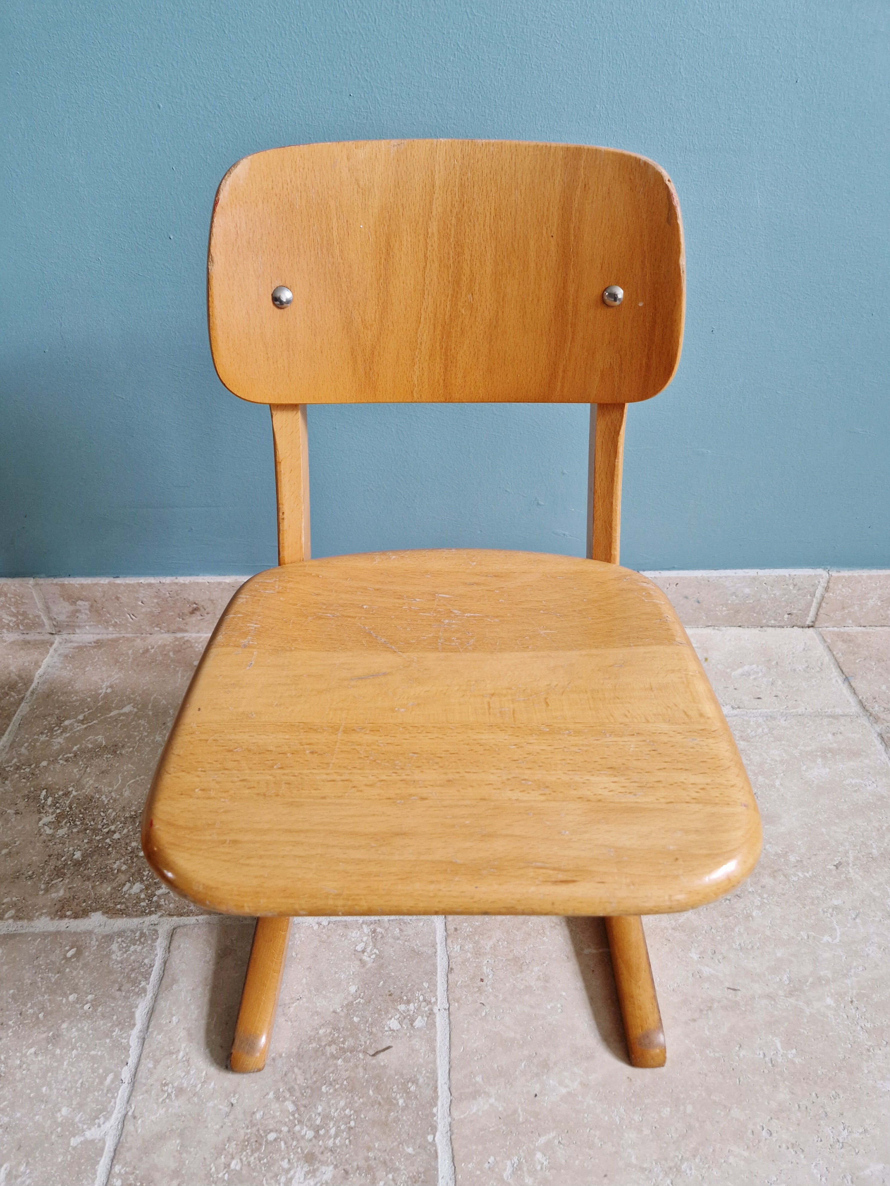 Pair of children's chairs by Casala in solid beech, 1960s.
