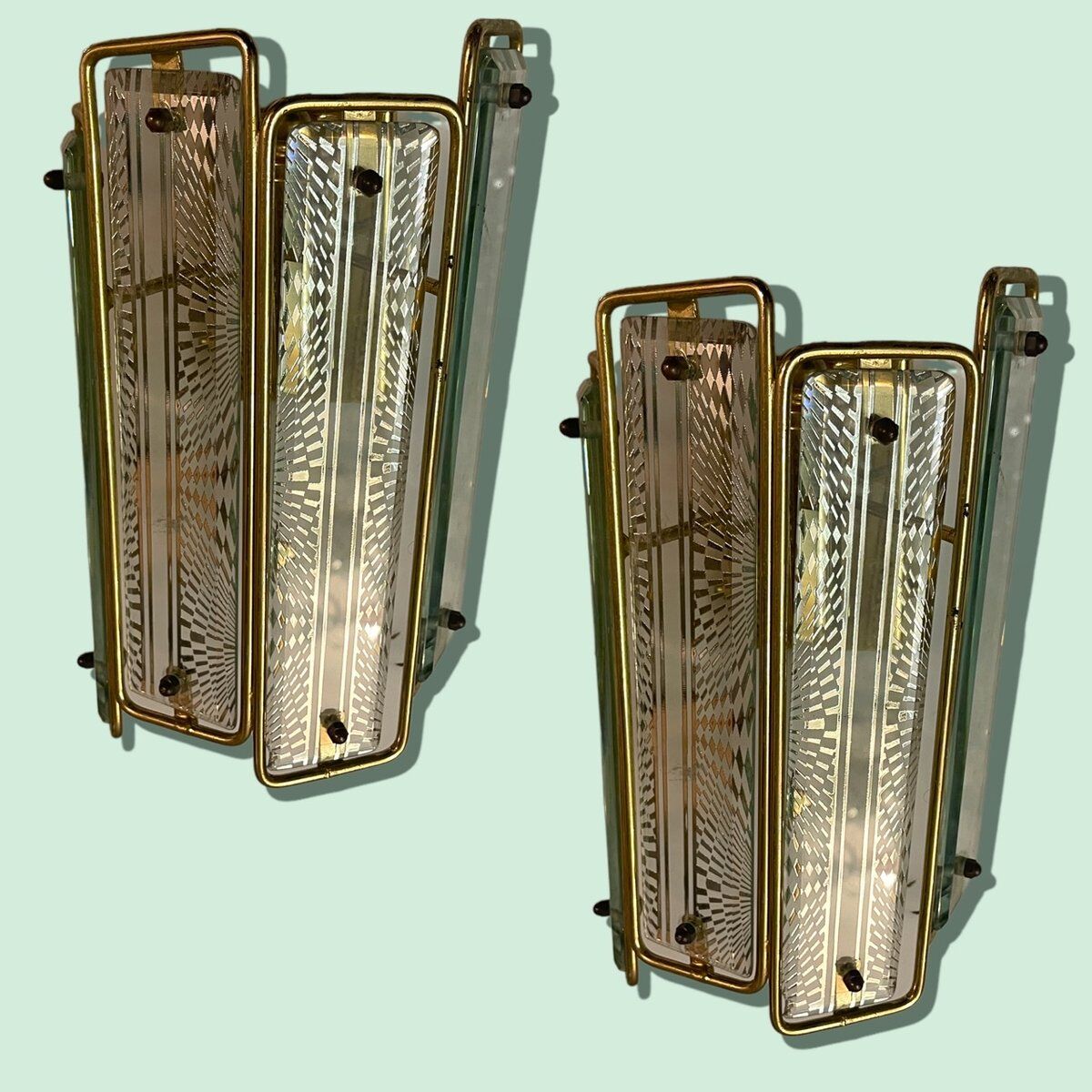 Italian brass glass sconces, 1970