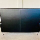 Canapé vintage danois rétro 2 places en cuir noir capitonné, années 1970