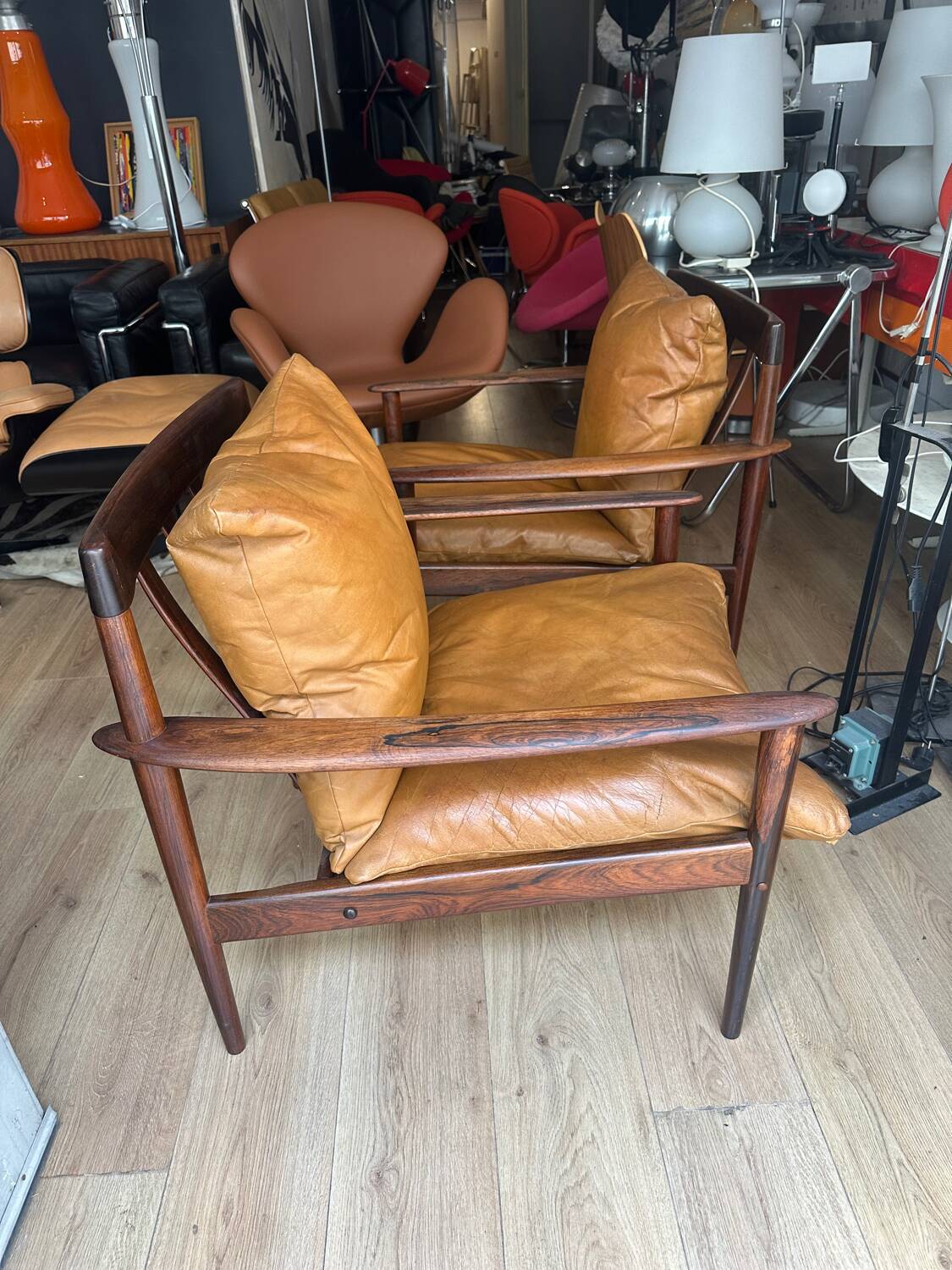 Pair of PJ 56 Grete Jalk armchairs in Rio rosewood, 60s