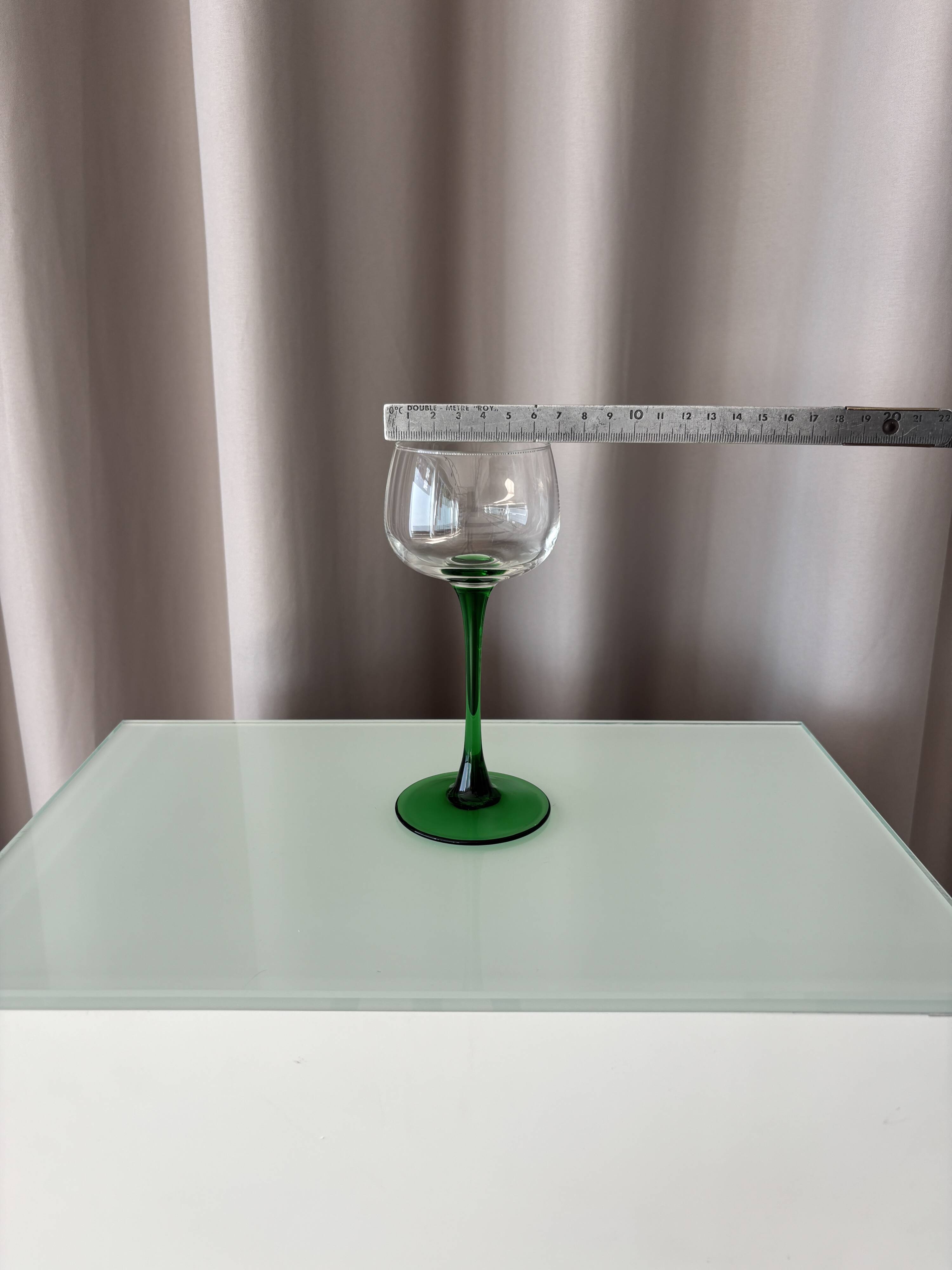 Set of 6 Vintage Luminarc France Green Stem Wine Glasses | French Glassware