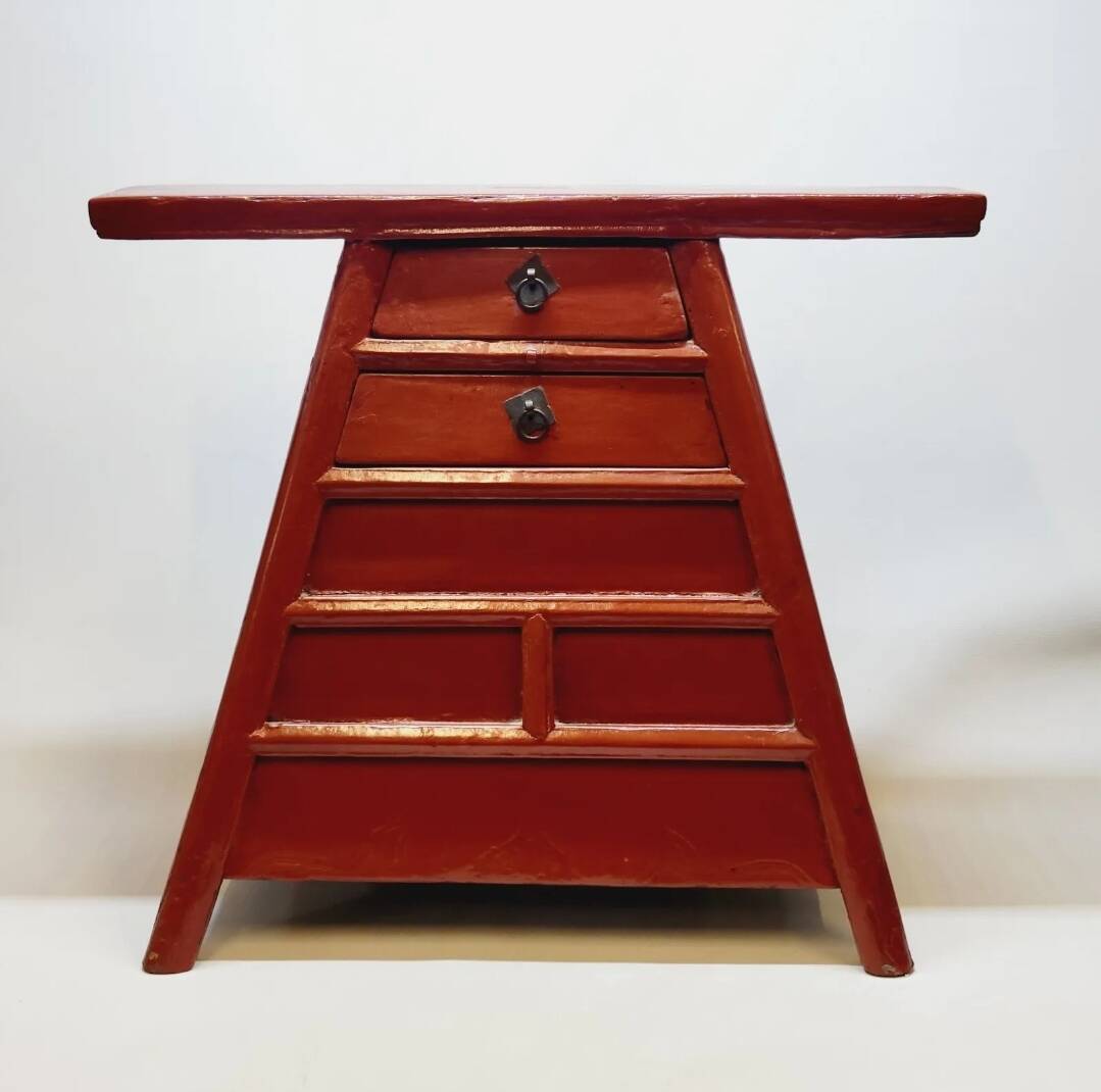 Old chinese barber hairdresser stool 19th xixth century in lacquered wood