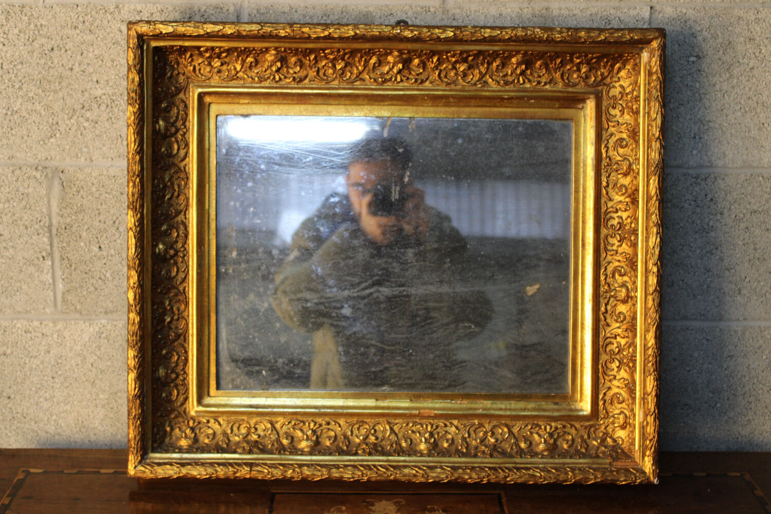 Antique,19th-century, gilt-framed wood wall mirror, Napoleon Ill