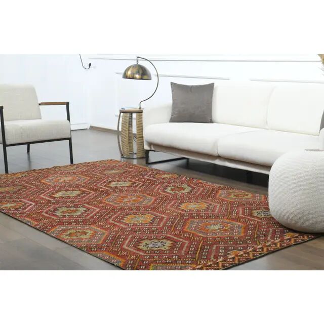 1970s Vintage Turkish Oushak Handmade Wool Cotton Red Area Rug 169x280