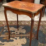 Pedestal table end of sofa decorated inlaid Louis XV style