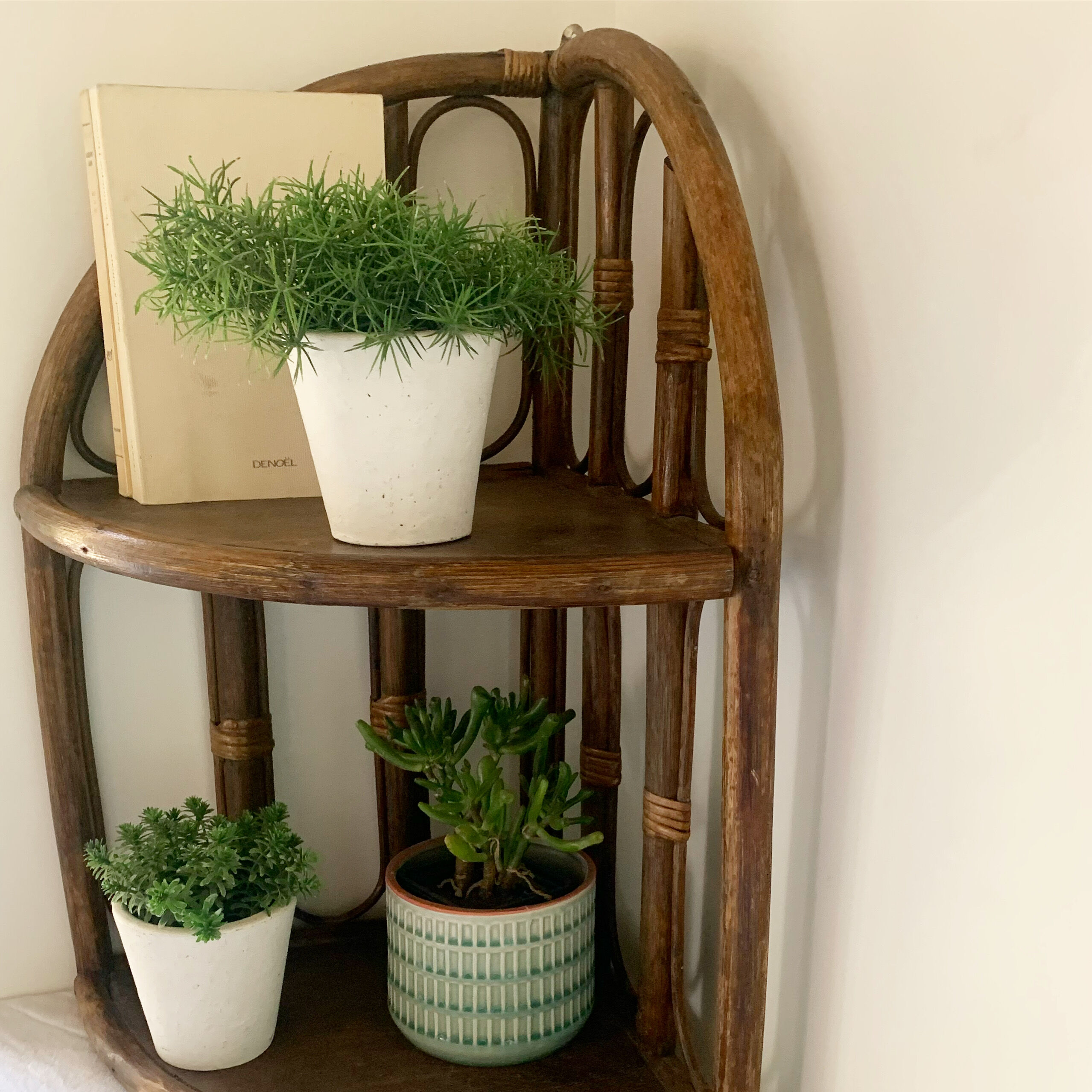 Rattan corner shelf