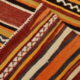 Tapis Kilim vintage long et large, orange et rouge, 5 x 13 cm, 149 x 402 cm, SK 33068