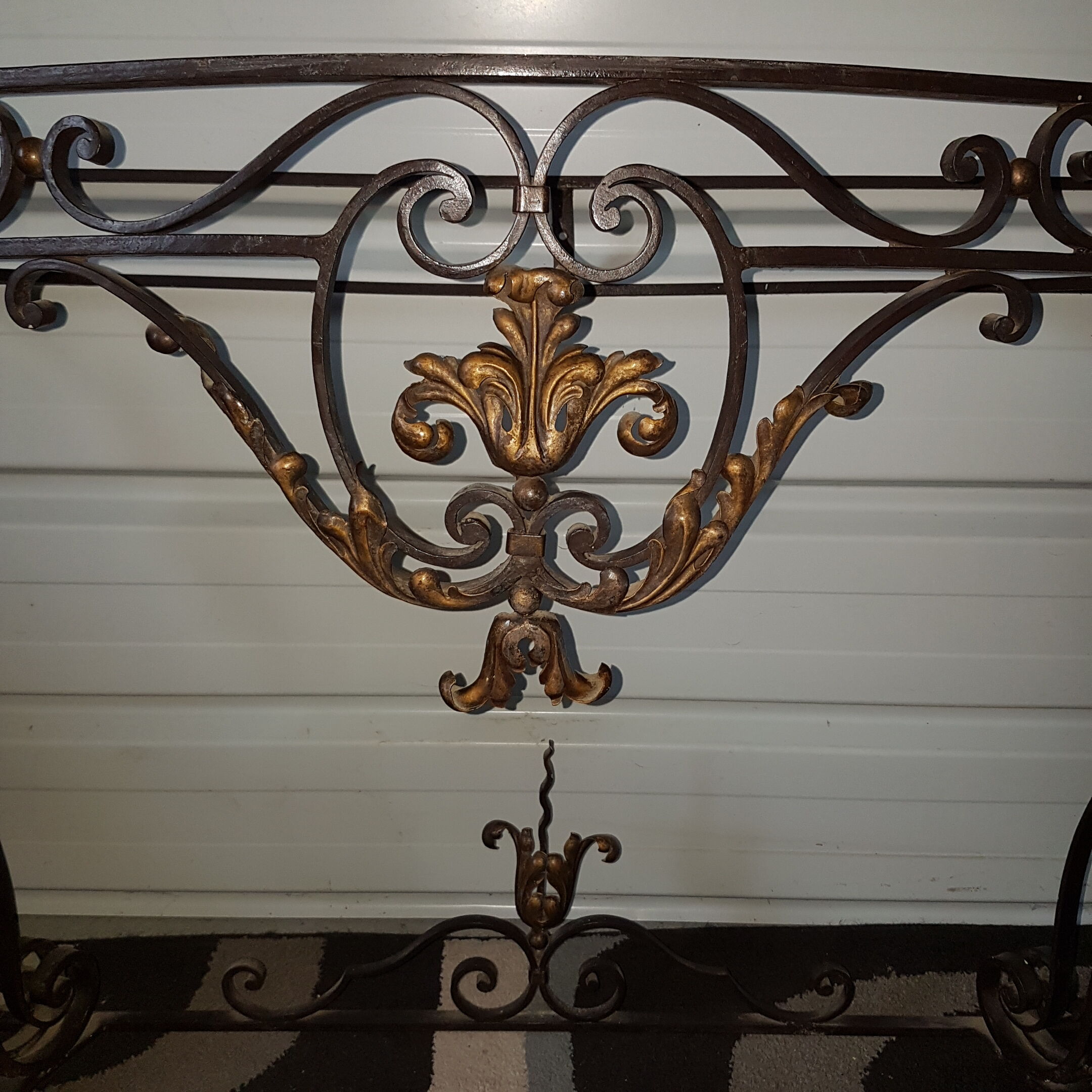 Marble wrought iron tray console