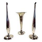 Lots de Petits Vases Soliflores Anciens Laiton & Bronze Argenté WMF Art Déc