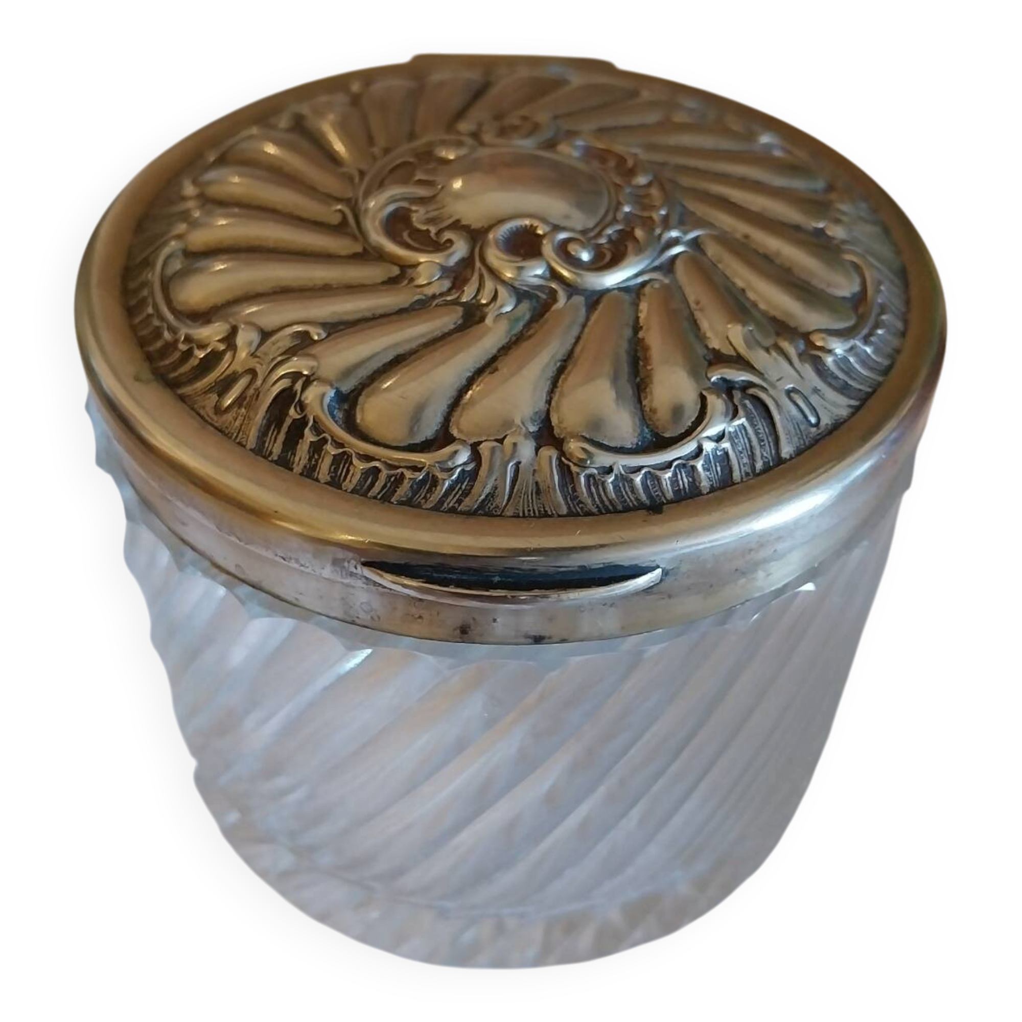 Ancien pot en cristal et métal argenté art nouveau