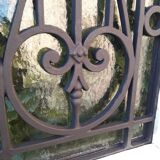 Porte d’entrée ancienne en chêne vitrée grilles en fonte 1925