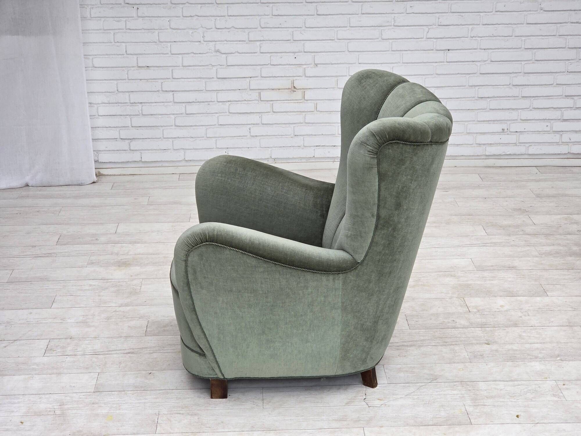 1960s, Danish highback relax chair, furniture velour, ash wood.