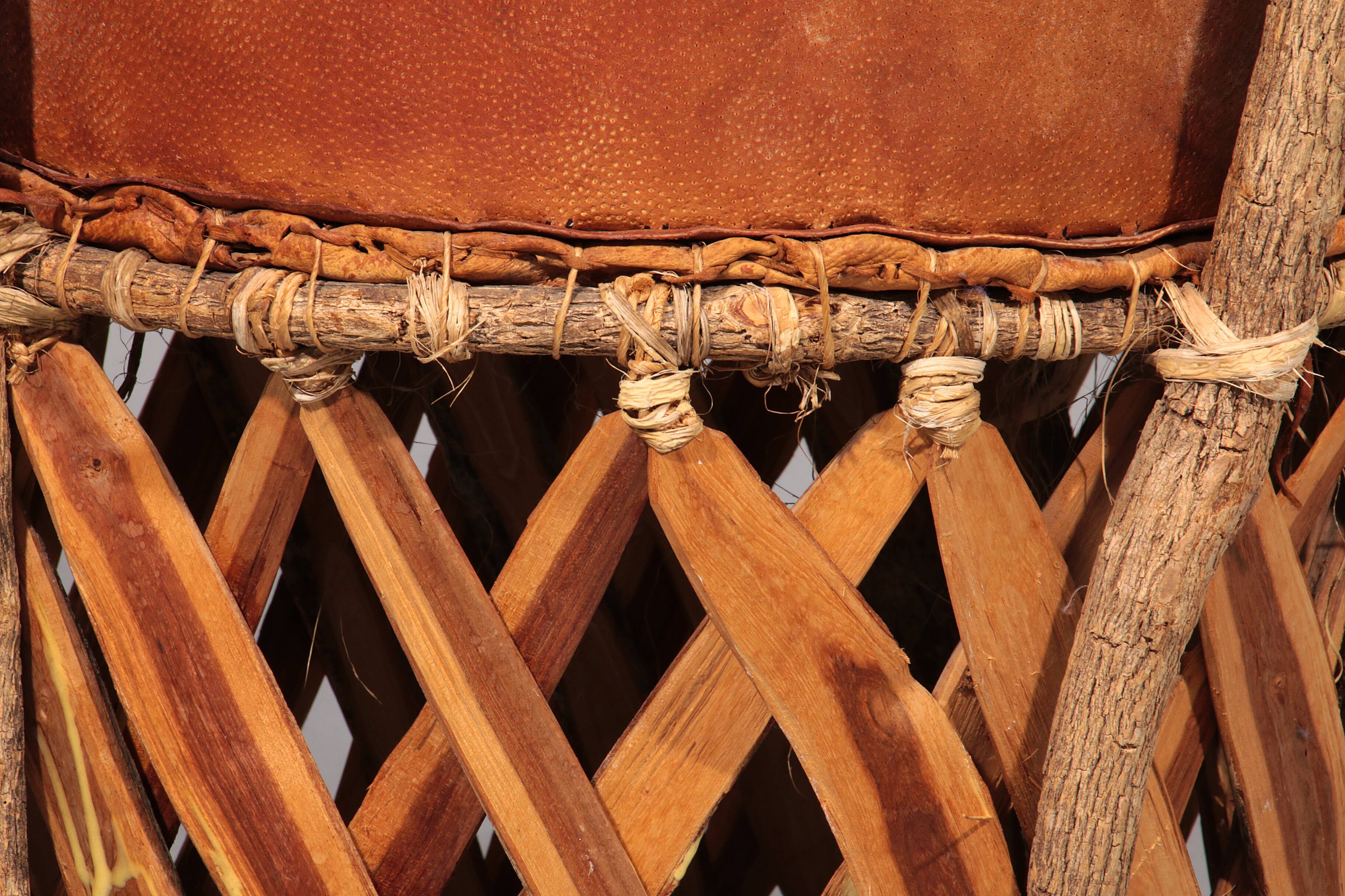 Folk art equipale ostrich chair leather mexico 1970s
