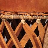 Folk art equipale ostrich chair leather mexico 1970s