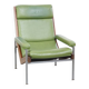 Green Cowhide Leather and Wooden Vintage Armchair