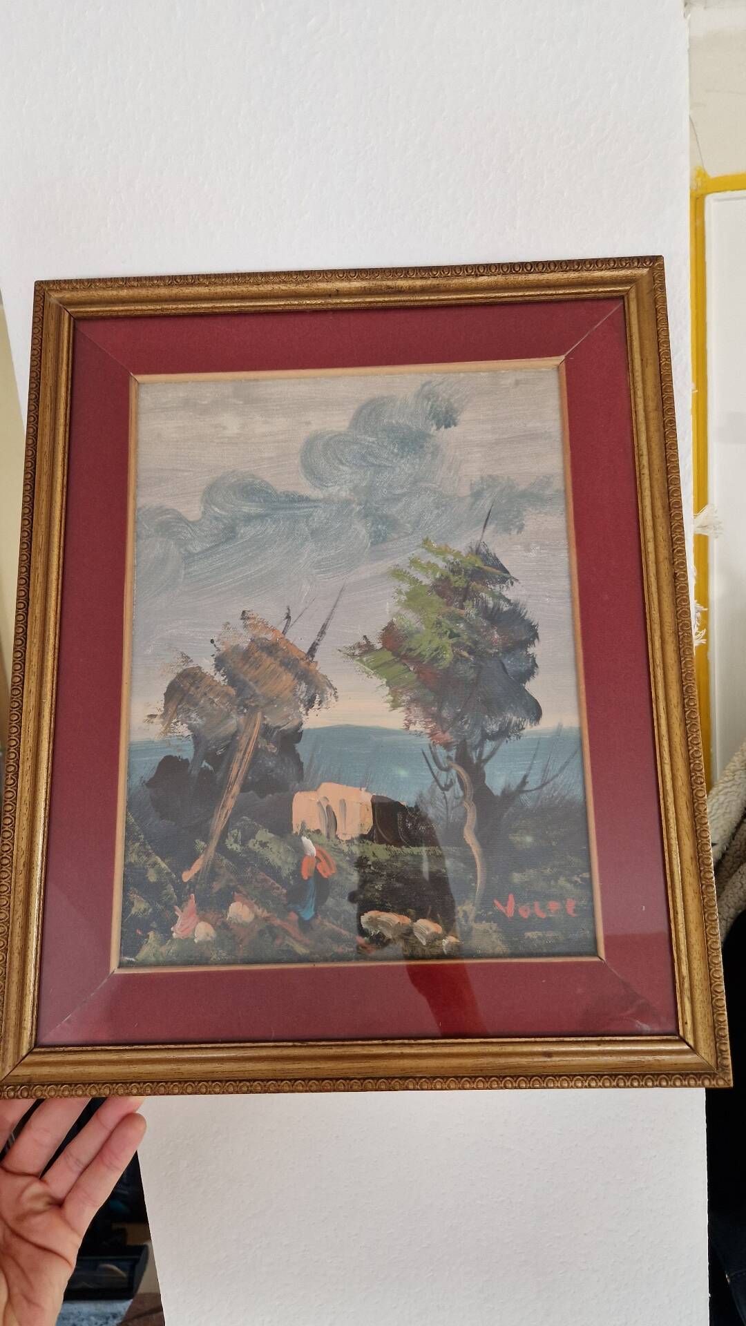 Vintage marine painting oil on canvas under glass VOLPI