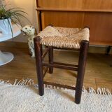 Vintage wooden and straw stool