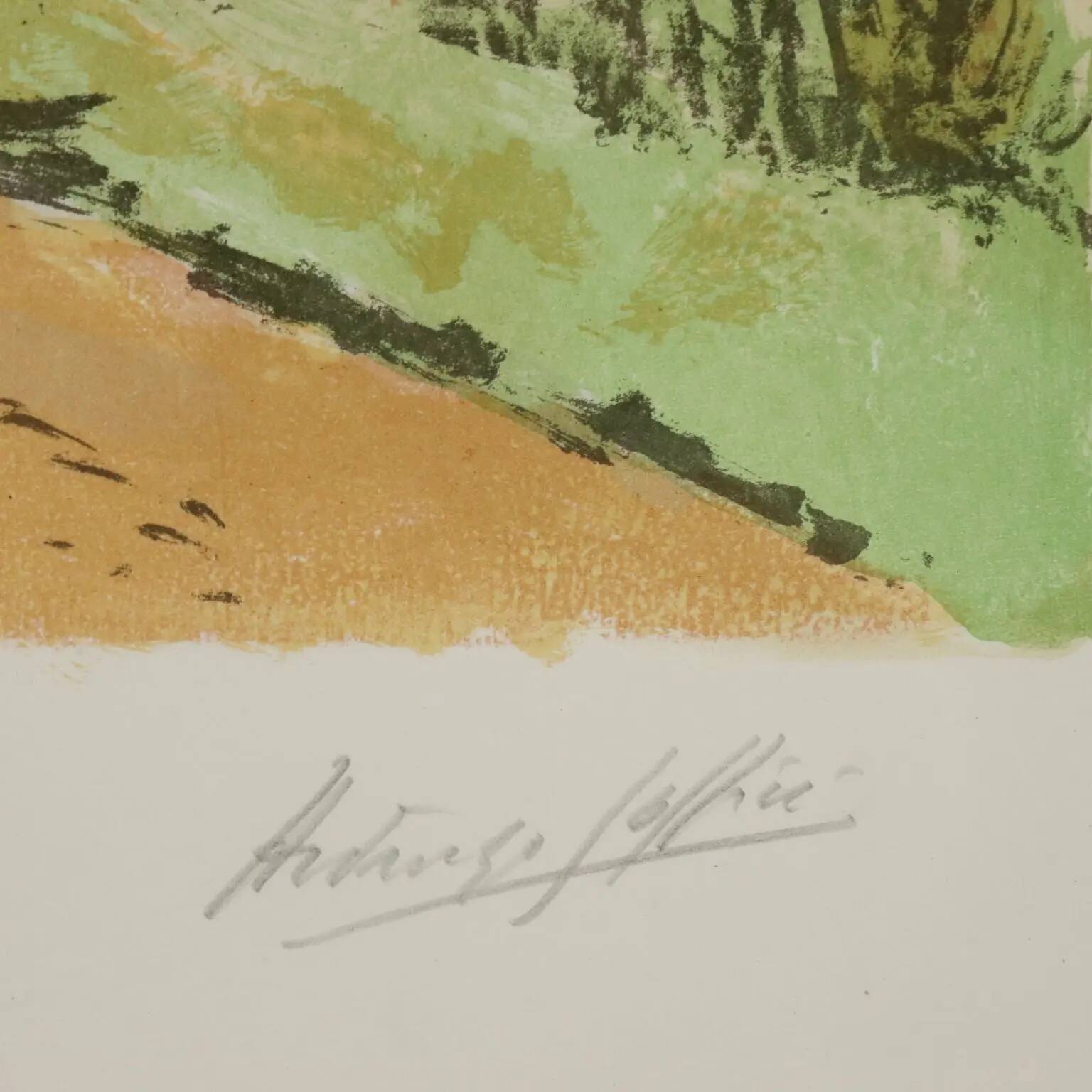 Modern lithograph signed Ardengo Soffici Haystack and Cypress 1962