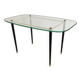 Coffee table from the 50s/60s, glass, brass, black metal.