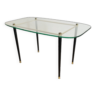 Table basse année 50/60 , verre, laiton, métal noir