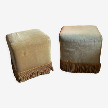 Pair of vintage fringed velvet poufs