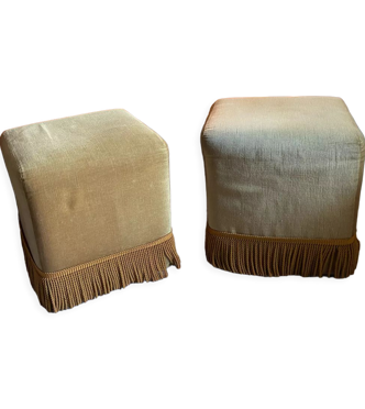 Paire de poufs en velours frangé vintage